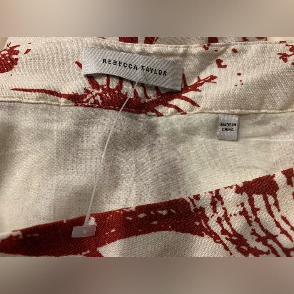 Rebecca Taylor Sea Shore Red/Cream Linen A-Line Mini Skirt size 16 NWOT - Picture 7 of 10